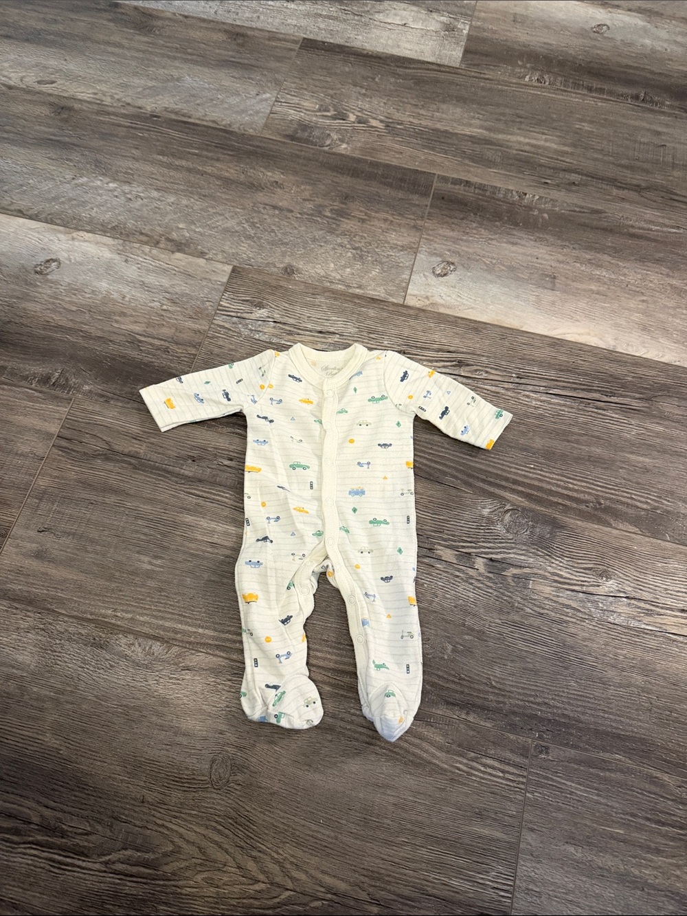 Sterling Baby Cream Baby Footed One-Piece with Colorful Car Print
